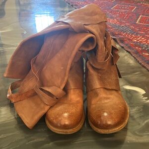 AS 98 Brown Leather Boots with Wrap Detail Size 37 Free People